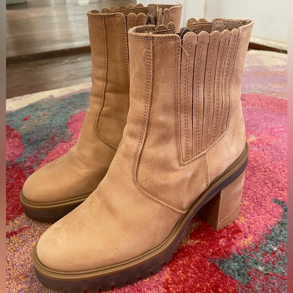 Free People Tan Leather Block Heel Ankle Booties